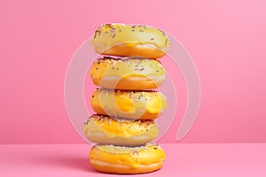 Donuts tasty fast food street food for take away on yellow background