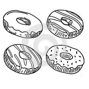 Donuts vector black line art Hand drawn illustration