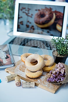 Donuts on wooden