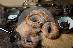 Donuts on wooden