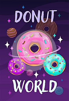 Donuts world banner. Donut space, vector art
