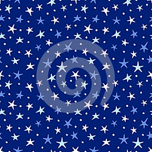 Starry sky. Cute seamless pattern. Hand drawn cartoon collection. Vector illustration