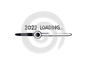 Doodle 2022 loading bar with round slider isolated. Oval Hand-drawn progress bar. Black on white Vector illustration of