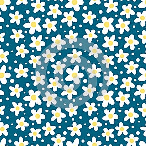 Doodle abstract chamomile flowers seamless pattern. Spring summer simple floral fabric print. Decorative natural vector