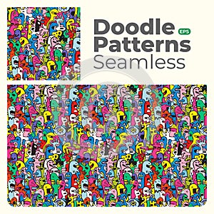 Doodle abstract full color patterns seamless eps