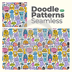 Doodle abstract full color patterns seamless eps