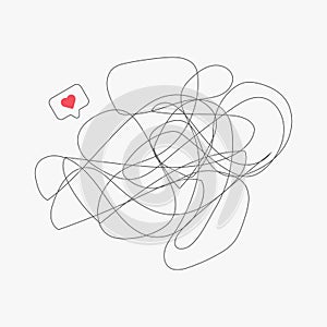 Doodle abstract tangled scribble random chaotic lines with love bubbles