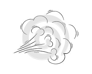 Doodle air flow or wind blow effect icon. Swirl, gust, smoke, dust in cartoon hand drawn style isolated on white