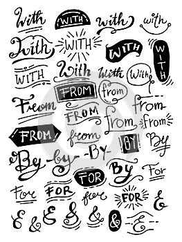 Doodle ampersands and catchwords. handwritten lettering colection