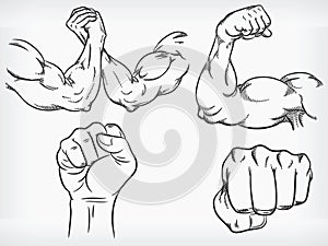 Doodle Arm Flexing Bodybuilder Fist Wrestling Sketch