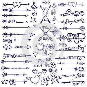 Doodle arrows,decor element,snowflakes.Winter love