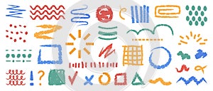 Doodle arrows, shapes objects, direction pointers