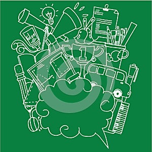 Doodle art school on green backgrounds