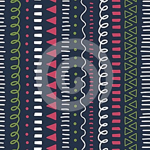 Doodle background. Modern abstract Seamless vector pattern. Ethnic and tribal style background pink, green, white, black