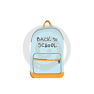 Doodle backpack with lettering. Back to school. Vector illustration, flat design