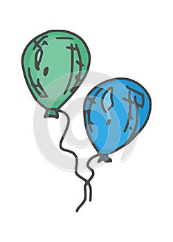 Doodle balloons drawing blue and green. sketch new