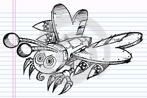 Doodle Battle Robot Butterfly Vector