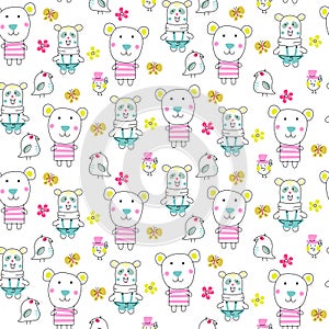 Doodle bears seamless vector pattern.