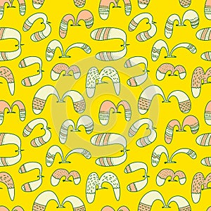 Doodle birds seamless pattern.Background with flying seagulls characters. Vector illustration