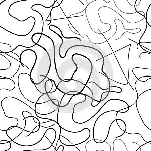 Doodle black lines seamless pattern on white background. Design suitable for wallpaper, textile, decor, paintings, exhibitions