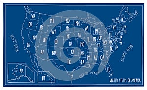 Doodle Blueprint Map of North America