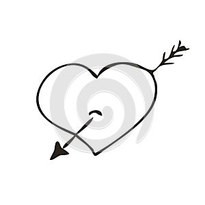 Doodle broken heart icon. Love symbol. Cute hand drawn graphic illustration