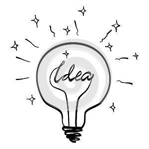 Doodle Bulb light idea for icon. Symbol of idea, creativity, innovation, inspiration