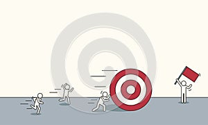 Doodle business sketch stick man vector iilustration concept. Marketing target strategy goal. Finance direction leadership banner