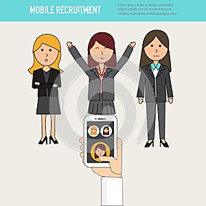 Doodle business women with human Resource mobile recruiting vector illustration EPS10.