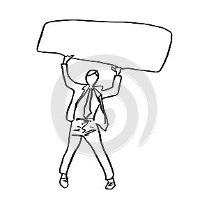 Doodle businessman holding blank sign over his head vector illus