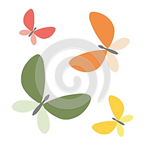 Doodle of butterfly set. Collection of hand drawn Vector Flat illustration. Colorful Cartoon Clipart isolated on white background