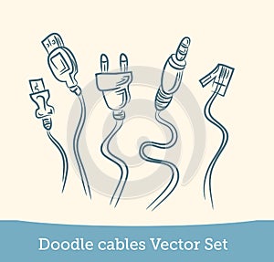 Doodle cable set isolated on white background. Vector