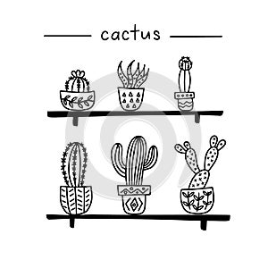 Doodle cactus set.