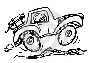 Doodle car travel. Car jumping on the stones.