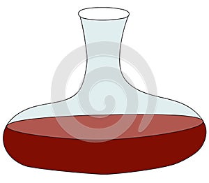 Doodle cartoon hipster style colored vector illustration. A transparent glass decanter filled with red whine. For wine