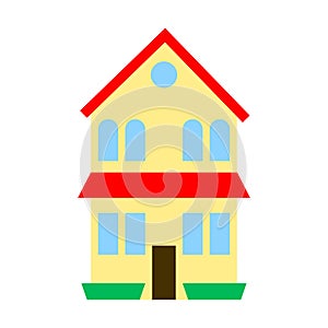 Doodle cartoon house. House exterior. Home entrance. Vector illustration. stock image.