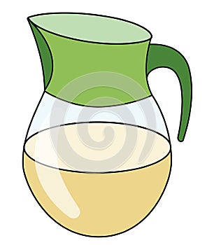 Doodle cartoon style yellow pineapple or apple juice in a jug. Refreshing healthy natural drink, cocktail ingredient