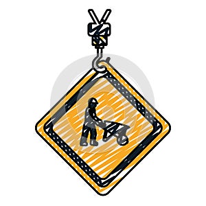 Doodle caution diamond emblem with laborer and wheelbarrow