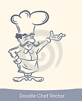 Doodle chef isolated on white background. Vector