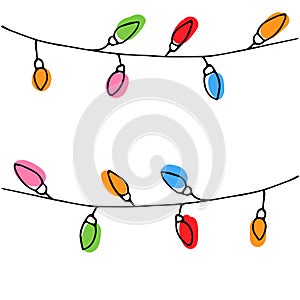 Doodle Christmas design elements. Cute hand drawn colorful garland. Merry Christmas and New Year symbol Vector