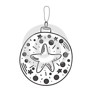 doodle Christmas tree decorations isolated on white background vector illustration. Winter Holidays Celebration.black white. hand