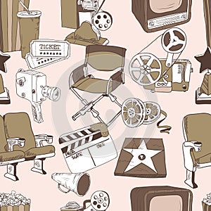 Doodle cinema seamless pattern
