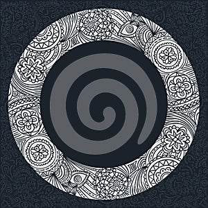 Doodle circle frame - vector hand drawn style. Sketch design round background.