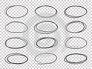 Doodle circles. Hand drawn ellipse, circular highlights old pencil sketch vector isolated