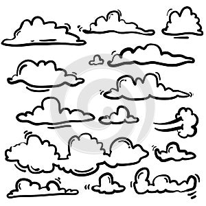 Doodle cloud collection hand drawn cartoon style illustration