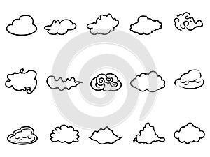 Doodle cloud outline icons set