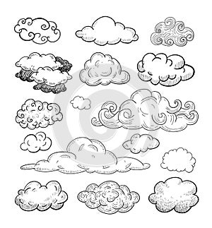 Doodle Collection of Hand Drawn Vector Clouds.