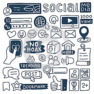 Doodle collection set of social media element. Can use for website, graphic info etcED 2