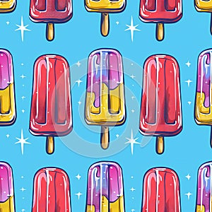 Doodle color ice cream. Seamless pattern. popsicles