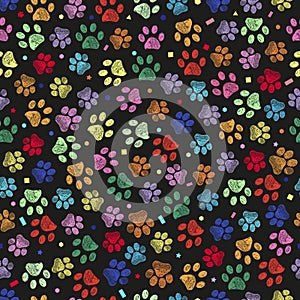 Doodle colorful paw print with geometric shapes